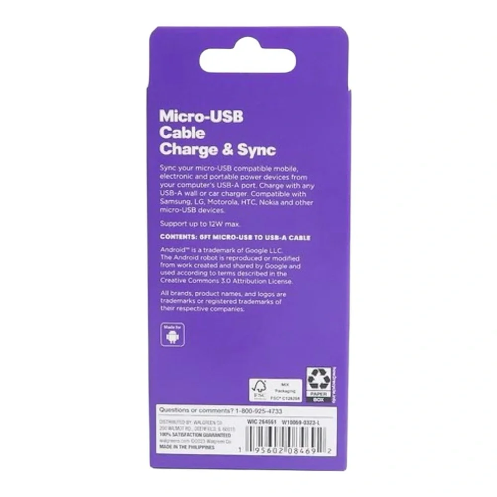 Black Micro-USB Cable Charge & Sync - 6FT